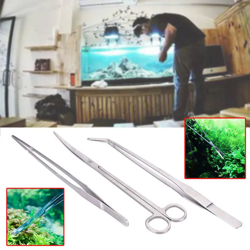 

3Pcs/set Stainless Steel Aquarium Aquatic Maintenance Trim Tools Kit Long Handle Tweezers Scissor Trim Tool Kit Set 3 In 1