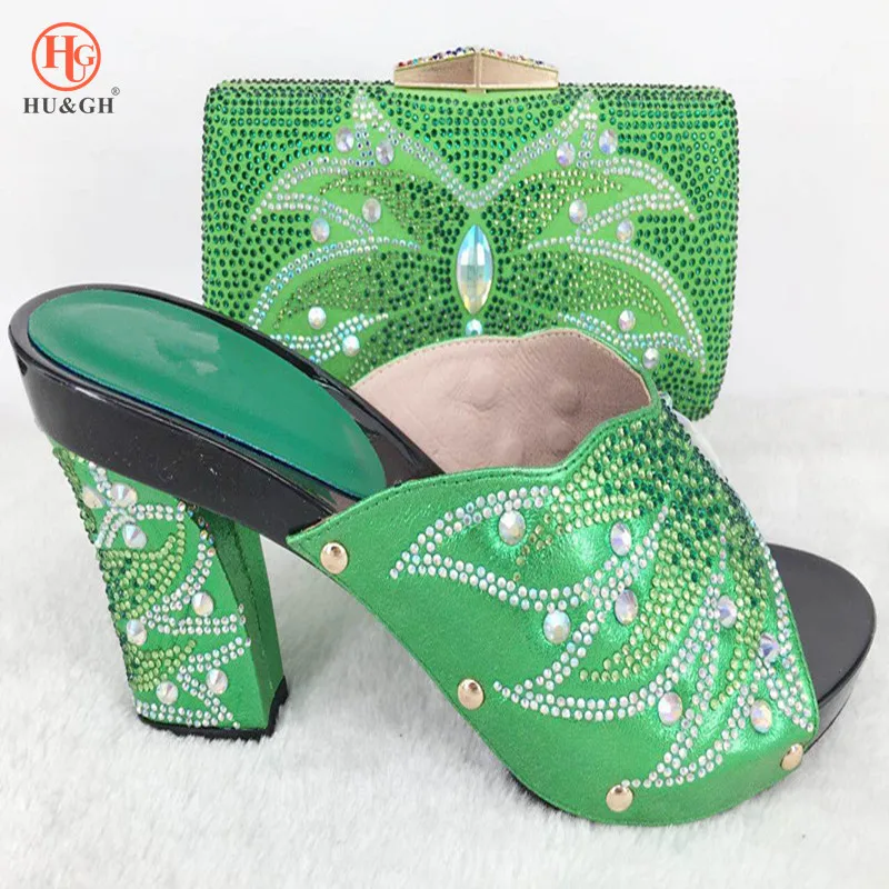 

Latest Green Color 2018 African Shoes And Bag Set In Pu Leather Italy High Heels Women Shoes And Bag To Match For Wedding Party