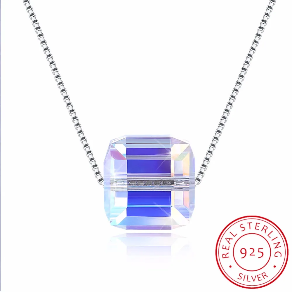 LEKANI Новый S925 стерлингового серебра сахарный кубик кристаллами от Swarovski ожерелья Для женщин личности Модные украшения романтический