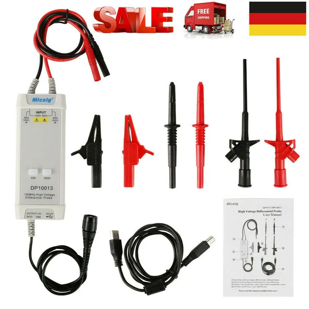 NEW Oscilloscope 1300V 100MHz High Voltage Differential Probe Kit 3.5ns Rise Time 50X/500X Attenuation Rate DP10013 |