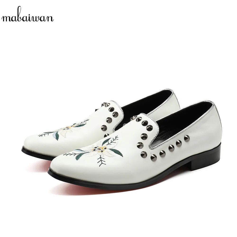 Mabaiwan White Men Shoes Handcrafted Designer Loafers Smoking Slipper Wedding Dress Shoes Men Rivets Party Flats Plus Size 38-46 mabaiwan white men shoes handcrafted designer loafers smoking slipper wedding dress shoes men rivets party flats plus size 38 46