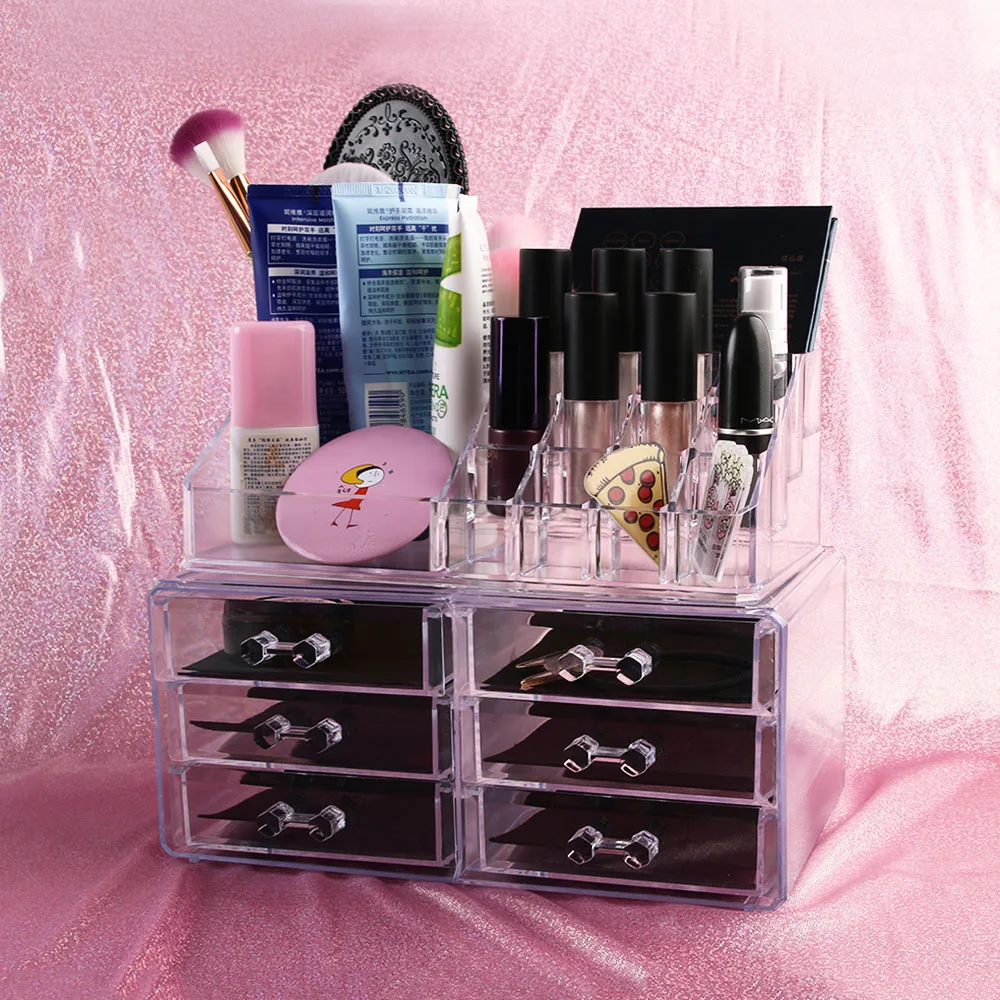 

1Pc New Clear Acrylic Cosmetic Jewelry Organizer Storage Holder Box Transparent Cosmetic Makeup Organizer Case Storage Box