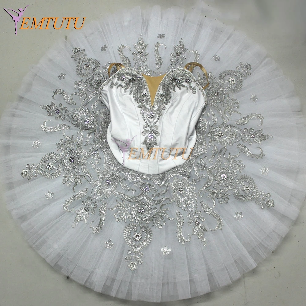 

White Silver Adult Professional Ballet Tutu Snow Queen Pancake Performance Ballet Tutus Nutcracker Ballet Stage Costume Women