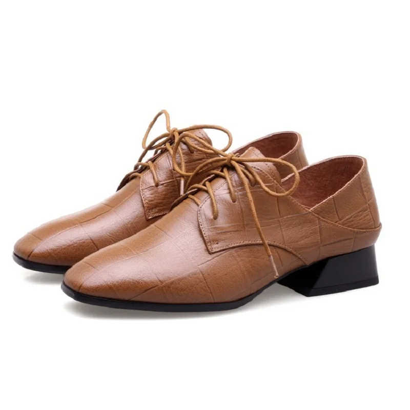 

2019 spring and autumn deep mouth women's shoes new square with thick with casual fashion shoes brwon 0324