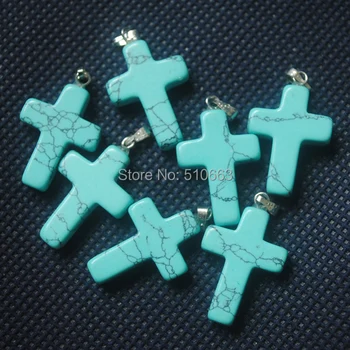 

50 Pieces/Lot,Blue Turquoisee Stone Pendant,Size: 18x25mm,Cross Shape