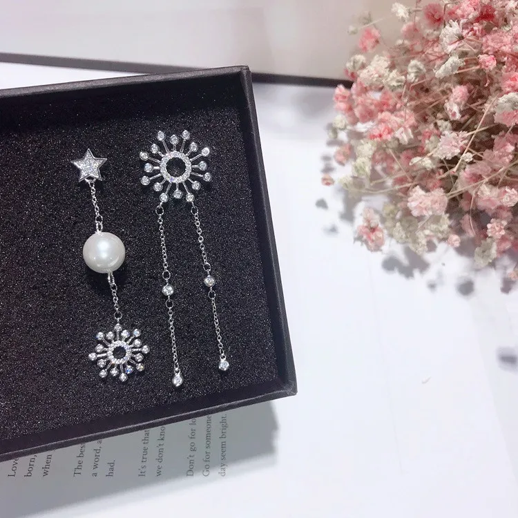 sun flower star pearl tassel earring 925 silver post Hypoallergenic fadeless alloy fashion jewelry stud earrings for women gift