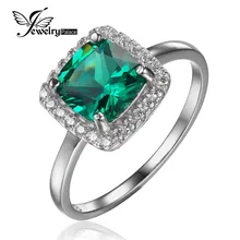 JewelryPalace Cushion 2.3ct Created Nano Russian Emerald Engagement Halo Ring Stable 925 Sterling Silver Rings for Girls Style