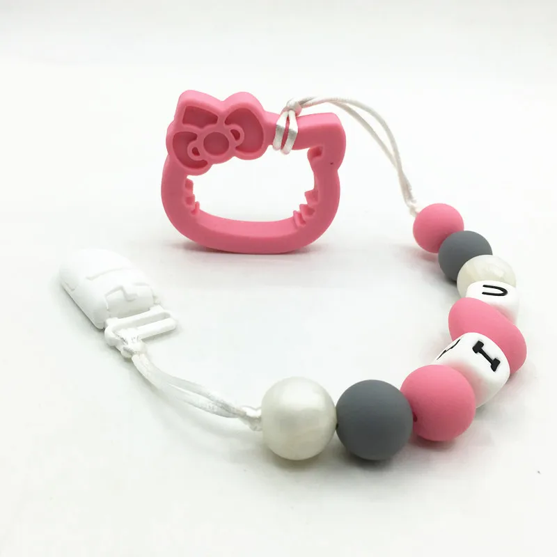 

BPA FREE Silicone Teething hello kitty pacifier clips Teething Chain Toys Pendant Necklace Baby Pacifier Clip Holder Safety