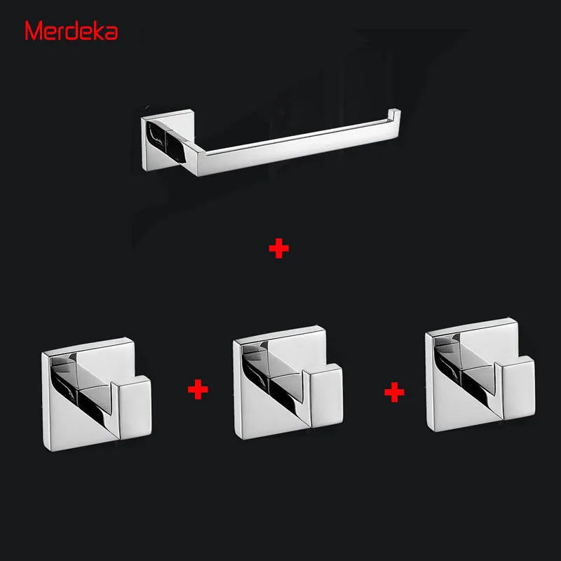 

Square Wall Mounted Stainless Steel Single Towel Bar Bathroom Holder Wall Mounted Mirror Polish With 3pcs Robe Hooks