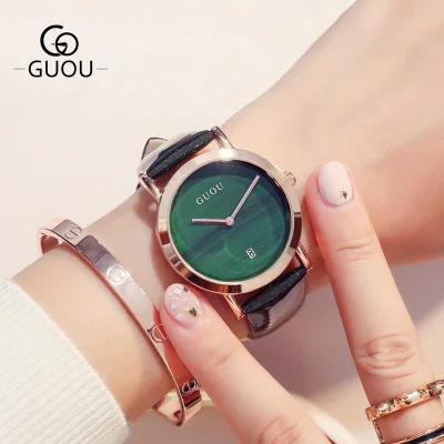 

GUOU Women Watches Top Luxury simple style Fashion Watch double pin with calendar wild Ladies Leather quartz Wrist Watch Relojes