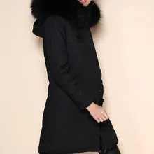 Зима высокое качество большие размеры природных искусственного Меховые пальто для женщин натуральный мех съемный енота воротник