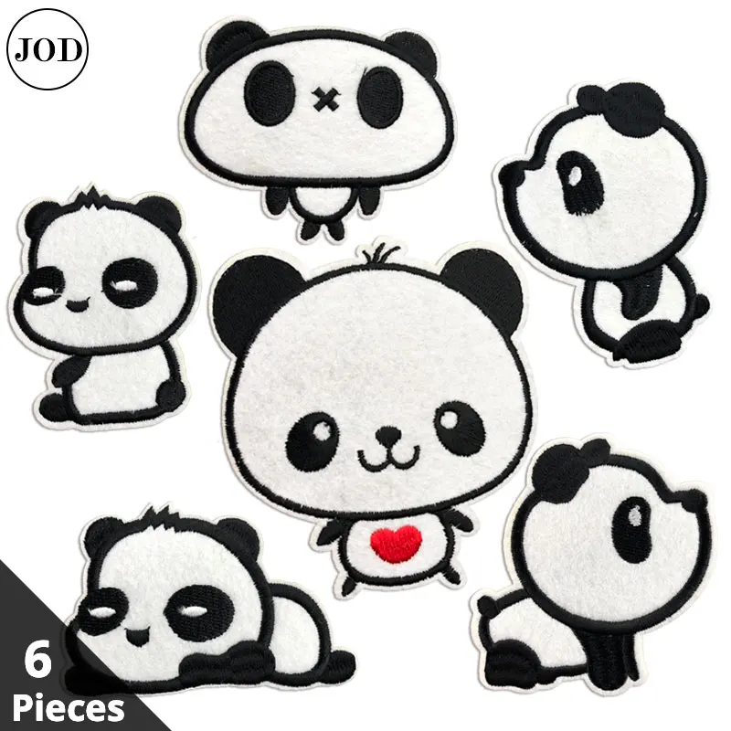 

6 Pieces Iron on Panda Patch for Clothes Stripe on Garment Application Stickers Sewing Patchwork Applique Patches Accessories