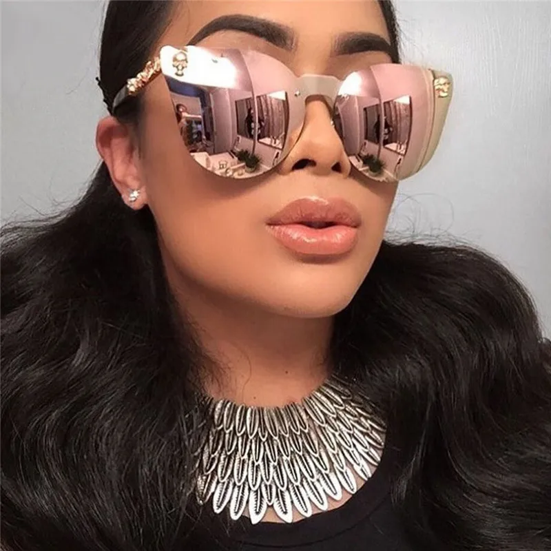 Buy Rimless Gothic Cat Eye Sunglass Oversized Mirror