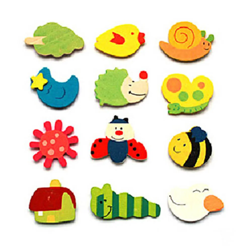 12 Pcs/Set Wooden Cartoon Refrigerator Fridge Color Creative