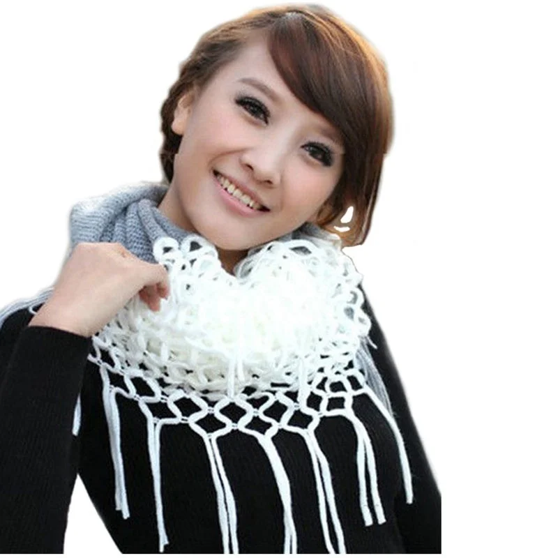 

Fashion Women Winter Warm Knit Loop Scarf Tassels Soft Shawl Two styles Infinity and straight