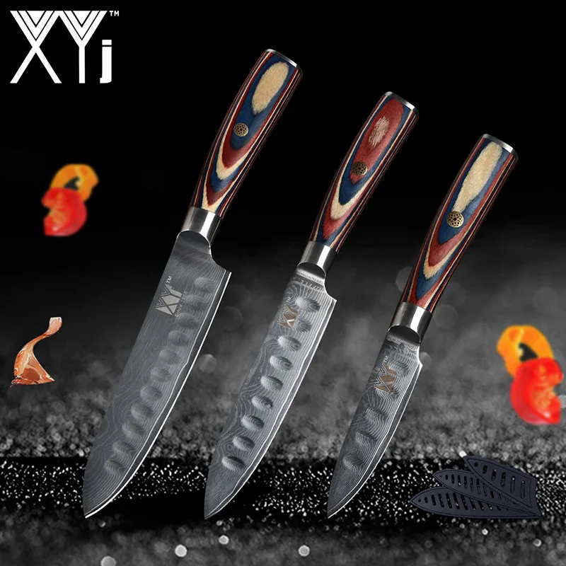 Дамасские кухонные ножи XYj поварской нож японский кухонный нож Дамаск VG10 67 слой кухонные ножи ультра острые деревянные ручки - Цвет: 356