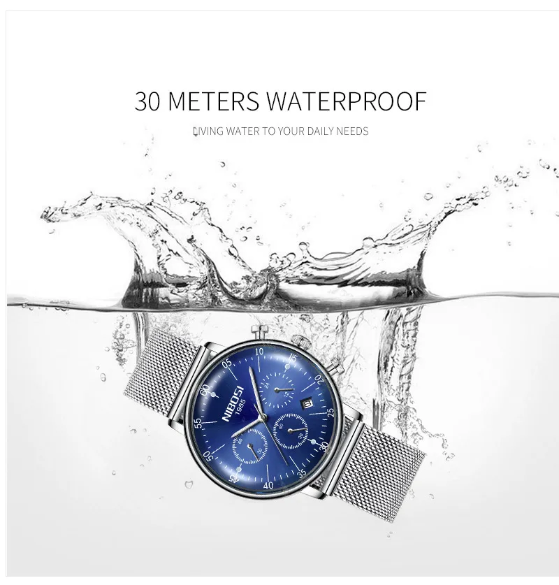 NIBOSI Men's Casual Fashion Pure Steel Mesh Belt Watch High-end Luxury Luminous Waterproof Watch European And American Style (13)