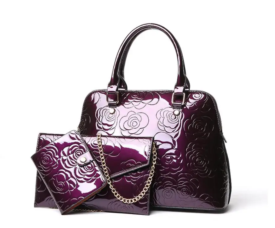 Высококачественные Женские сумки из лакированной кожи, роскошные цветочные 3 комплекта, Женская композитная сумка, модные сумки для женщин, сумки на плечо LL106