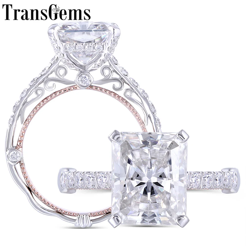 

Transgems 14K White and Rose Gold Center 5ct 9*11mm Radiant Cut F color Moissanite Engagement Ring For Women Anniversary Gifts