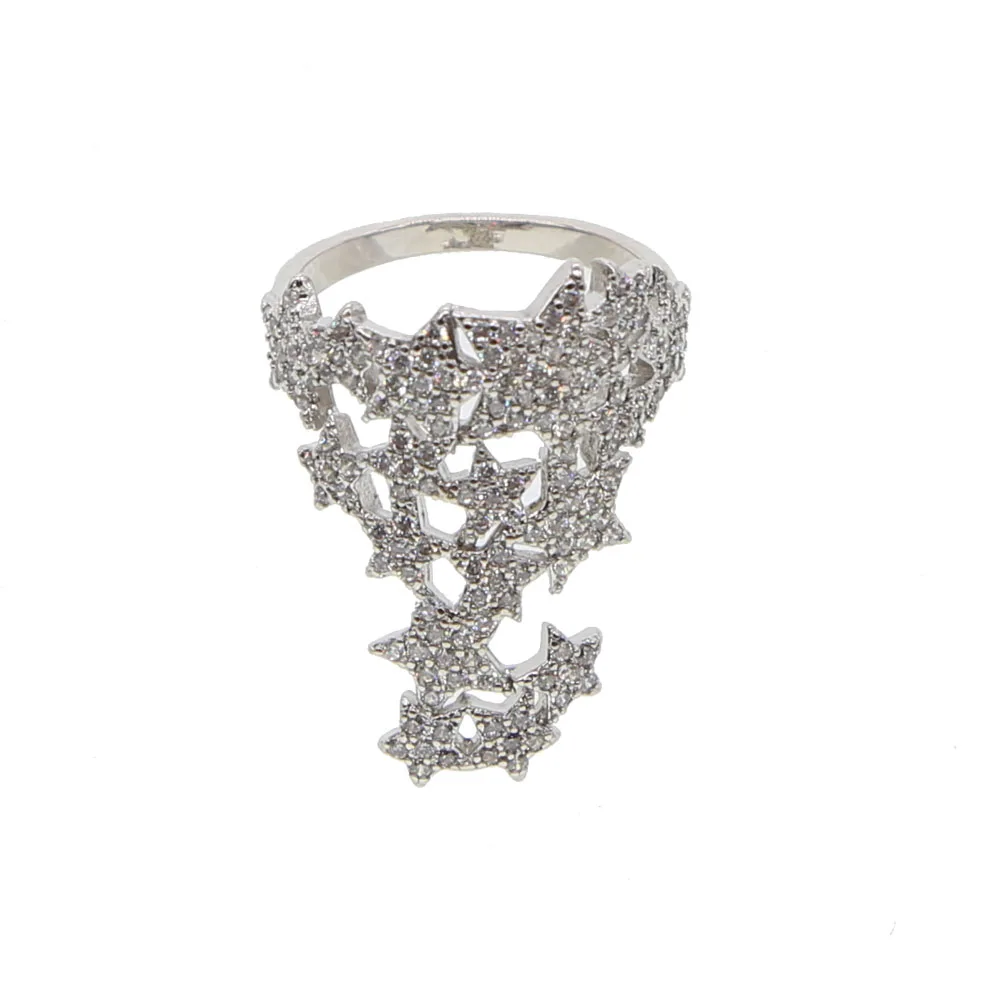 fashion CZ STAR cluster little finger ring elegant stunning for women party art silver color bling luxury fine jewelry wholesale | Украшения