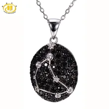 Capricornus Black Spinel & White Topaz Pendant Solid 925 Sterling Silver Necklace Sign Fine Jewelry Birthday Gift