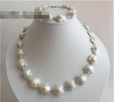 

Free Shipping >>>>>18''/8'' 17MM White Baroque Reborn Freshwater Pearl Necklace Bracelet Set