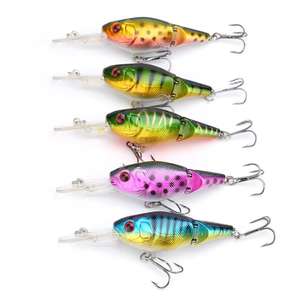 

5pcs/Set 9cm Carp Fishing Lures Hard Bait Life like Minnow Crankbaits Swimming Wobbler Jointed 2 Sharp Treble Hook Eyes Sea fish