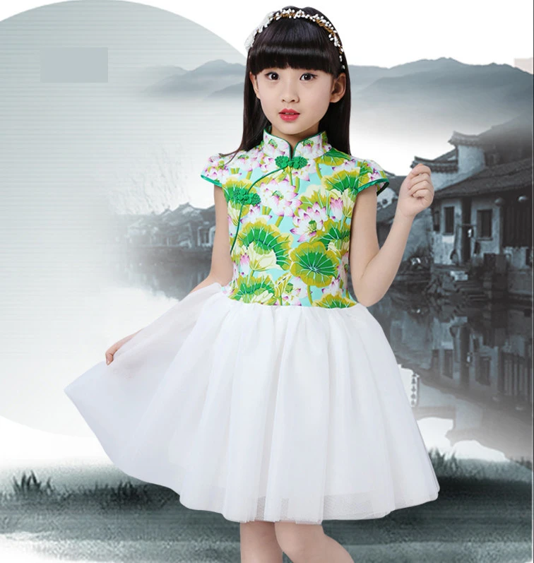 Baby Chinese Qipao Ball Gown Dress Girls Floral Cheongsam Multi-Colors Kids Short sleeve dresses New Year gift Children's Party Performance clothes (15)