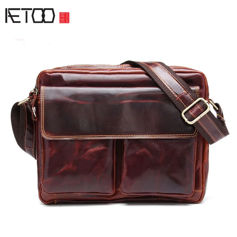 

AETOO New leather men's bag men's casual shoulder Messenger bag head tide tide package