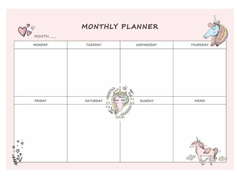 

Creative Unicorn Design A4 Monthly Planner Paper 20 Sheets Free Shipping