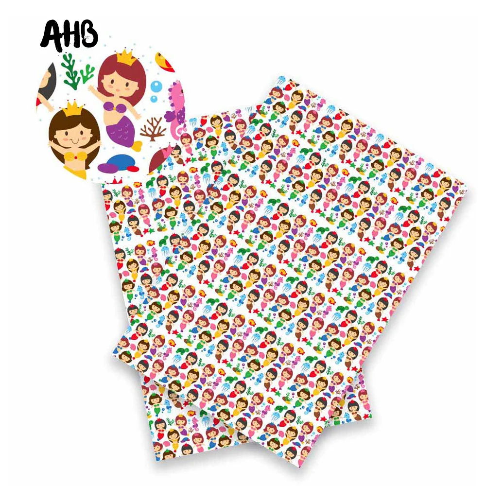 

AHB Synthetic Leather Fabric Swan Mermaid Printed Faux Synthetic Leather Fabric Back to School DIY Knotbow Crafts Materials