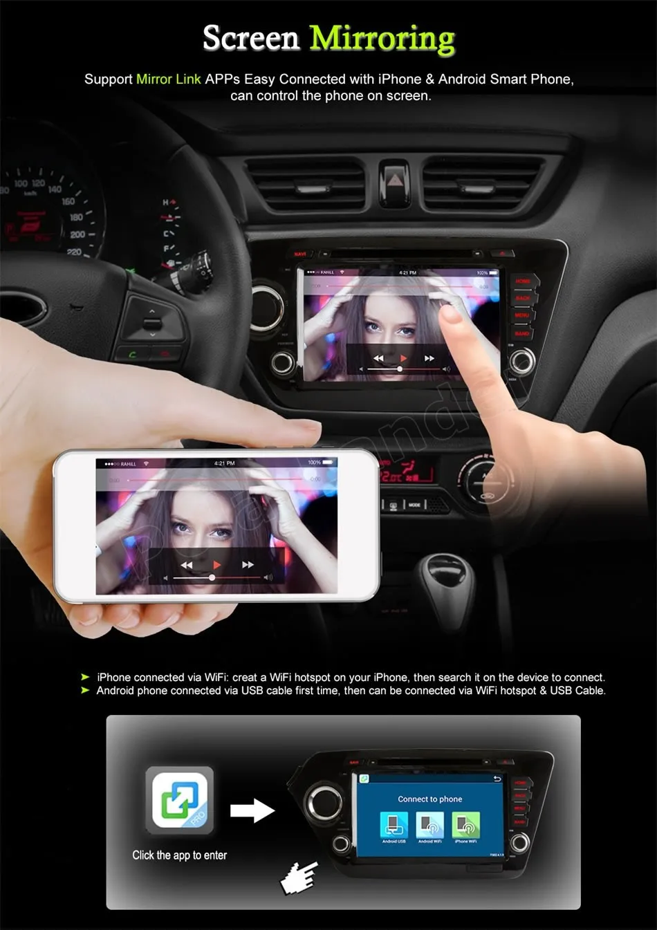 Четырехъядерный телефон для Kia k2 RIO 2010 2015 GPS Радио Навигация экран зеркальное