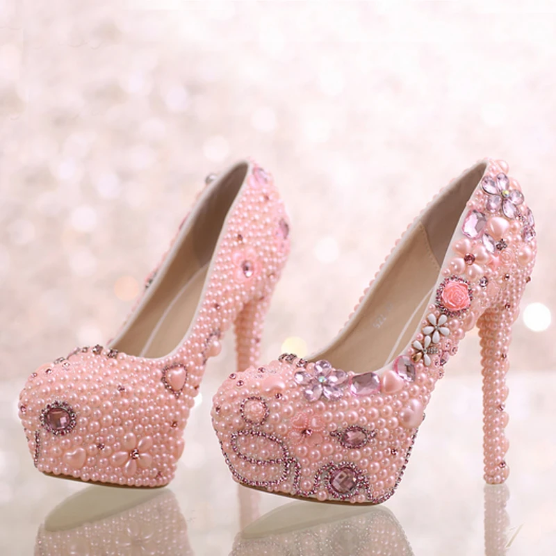 True Love жемчужные свадебные туфли розового цвета роскошные модные свадебные туфли на высоком каблуке Свадебная церемония туфли-лодочки со стразами обувь для подружки невесты