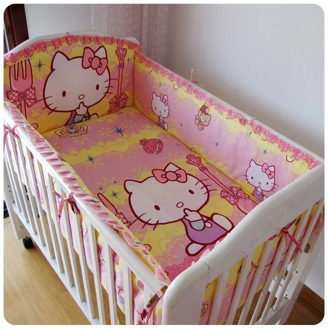 Promotion! 6PCS Cartoon With Pillow Hot Sale! Sweetie Garden Baby Crib Nursery Bedding sets (bumpers+sheet+pillow cover)