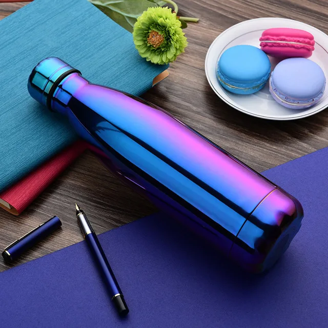 500ML Chilly Bottle Stainless Steel Wine Bottle Shape Thermos Bottle Car Travel Bowling Flask Vacuum Bottle For Water - Color: Plated Purple