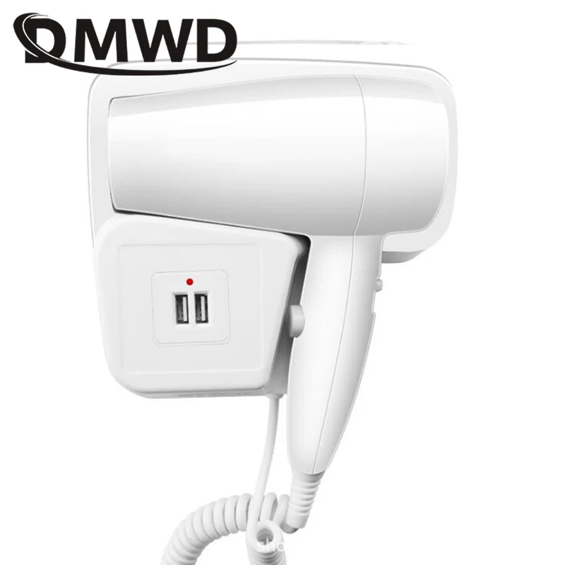 DMWD Hot/Cold Wind Blow Hair Dryer Electric Wall Mount Hairdryers Hotel Bathroom Dry Skin Hanging Brush Air Blower With Stocket
