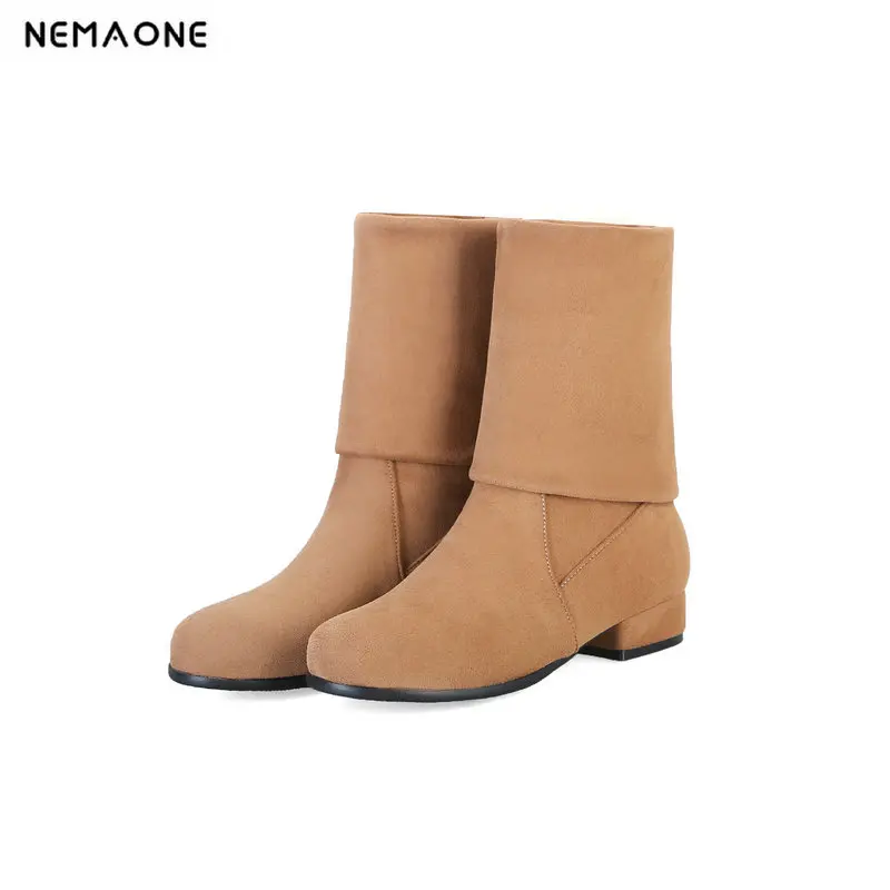 

NEMAONE spring Winter high quality womens boots fashion shoes sexy flock women knee high boots woman low heels shoes woman