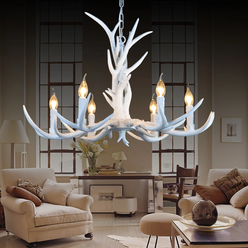 6 головок скандинавские кантри рога люстра Ретро Смола оленя освещение Ресторан
