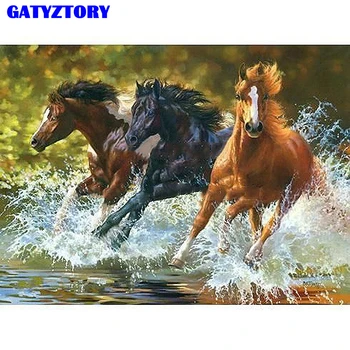 

Frameless Running Water Horse Animals DIY Painting By Numbers Wall Art Picture Hand Painted For Home Decor Unique Gift 40x50cm