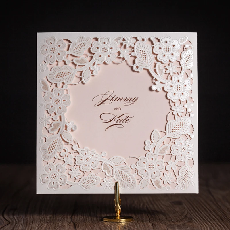 Gray Business Cards Exquisite Flower Tri Fold Laser Cut Whole Pocket Wedding Invitations Wpfb2120