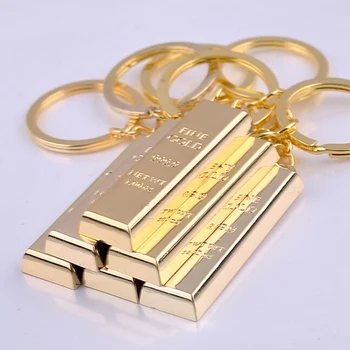 

Metal Gold Bar Golden Brick Keychain Creative Keyfob Keyring Gift