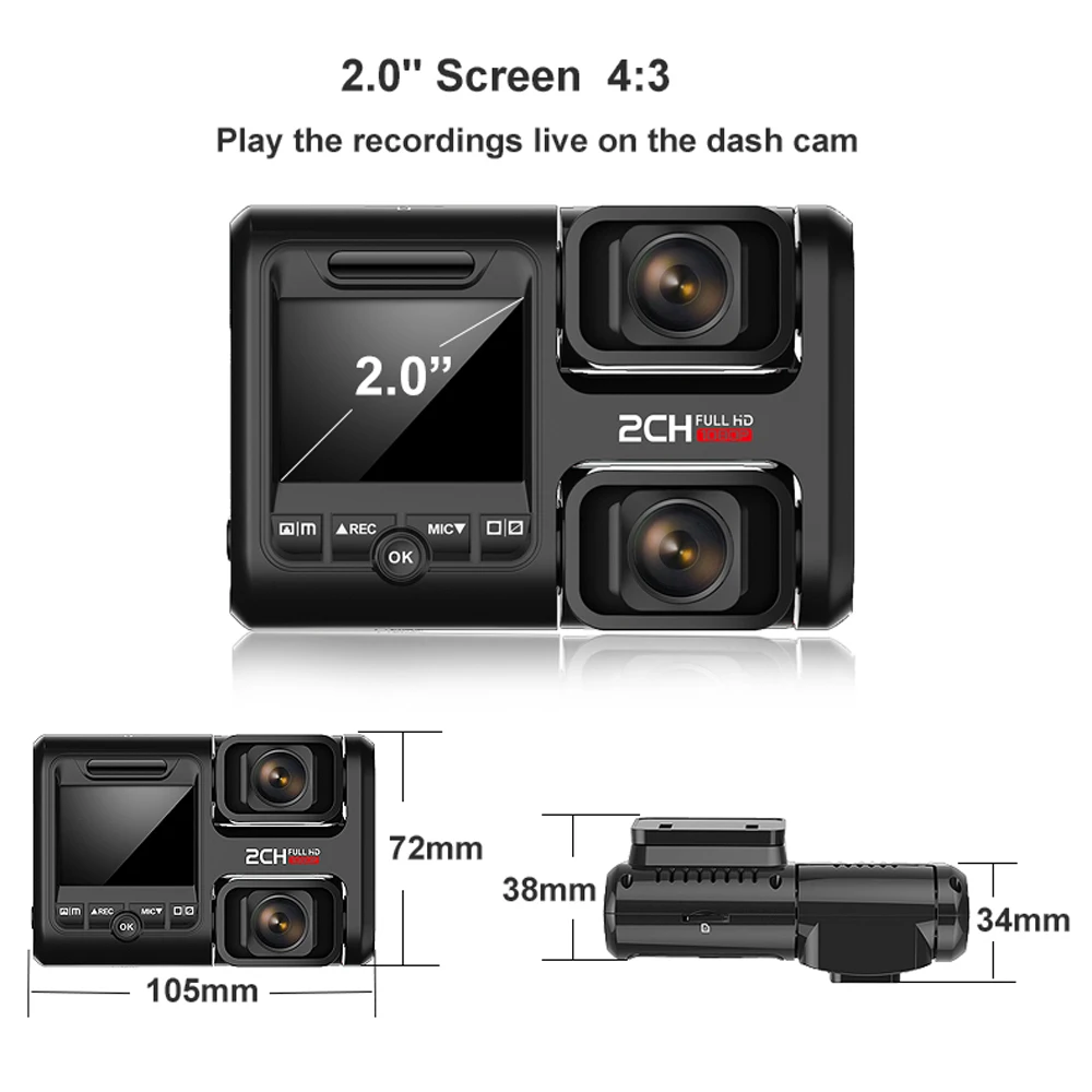 Автомобильный видеорегистратор Zuczug с Wi-Fi, встроенный gps, две камеры, full hd 1080 P, для сиденья/переднего, двойной, 170 градусов, Novatek 96663, видеорегистратор