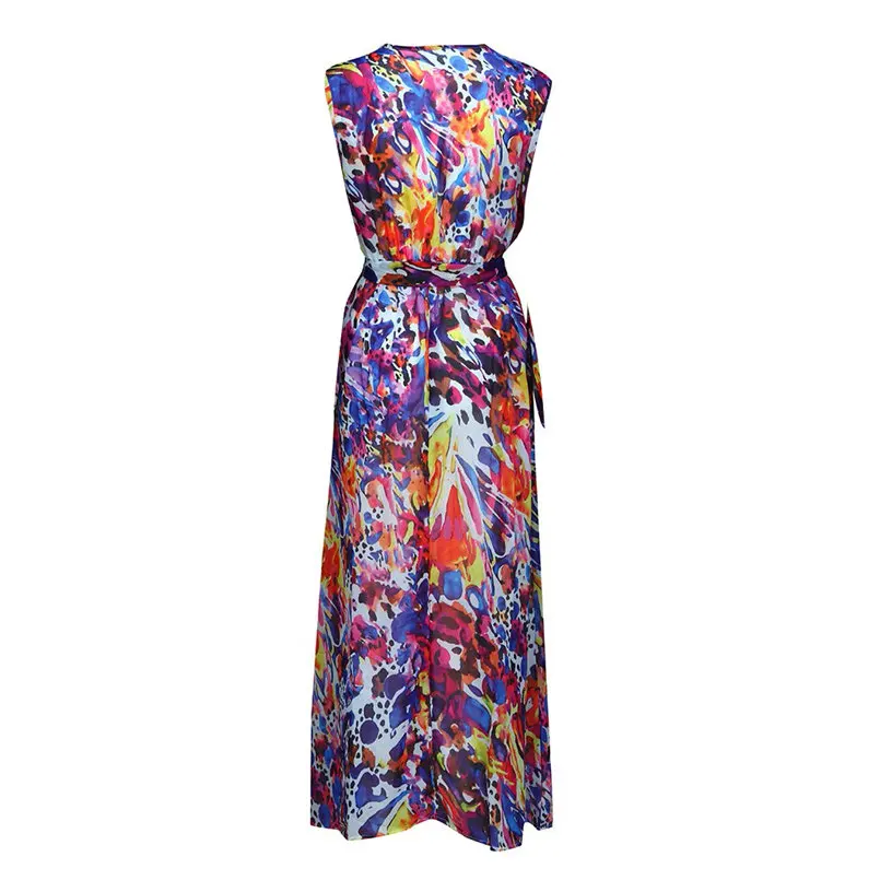 New Fashion Women Summer Sexy V Neck Boho Ruffles Lace Sleeveless Party Long Dress Casual Vintage Elegant Lady Daily Dress #4R10 (3)
