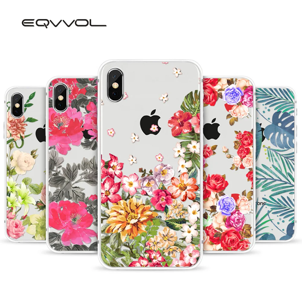 Eqvvol Модный чехол для телефона с цветочным узором iPhone X 8 7 6 6s Plus мягкий из ТПУ 10 5 5S 5C