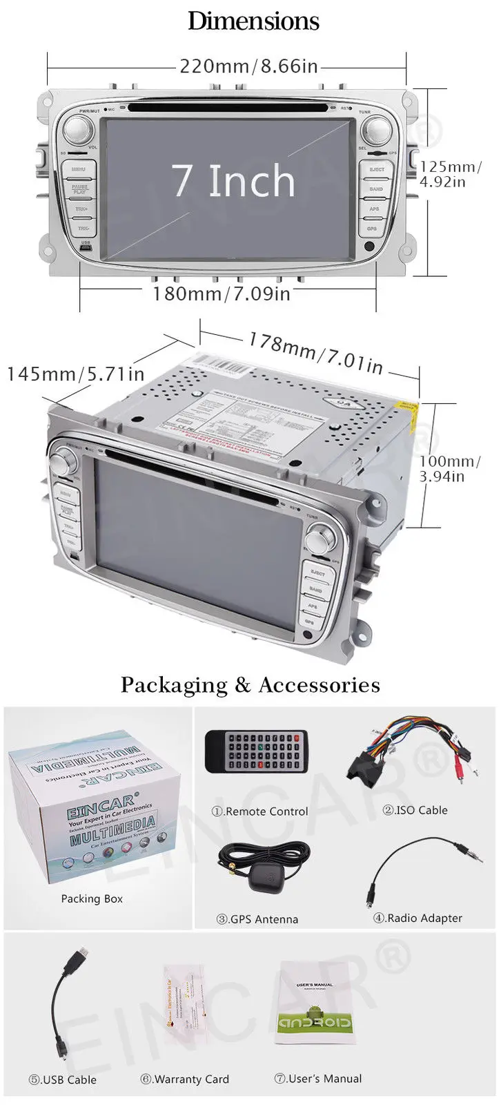 Top 7" Double 2Din Radio In Dash GPS Car Stereo DVD Player For Ford Focus Mondeo 13
