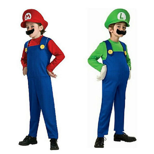 Children Funy Cosplay Super Mario Costumes Brothers Luigi Bros Plumber