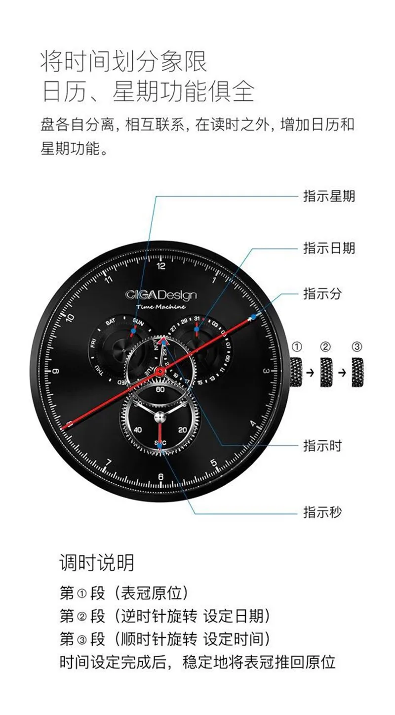  Original Xiaomi Ciga Watch Time Machine Three Gear Design Simple Quartz Watch One Pointer Design Adjustable Date Watch (7)