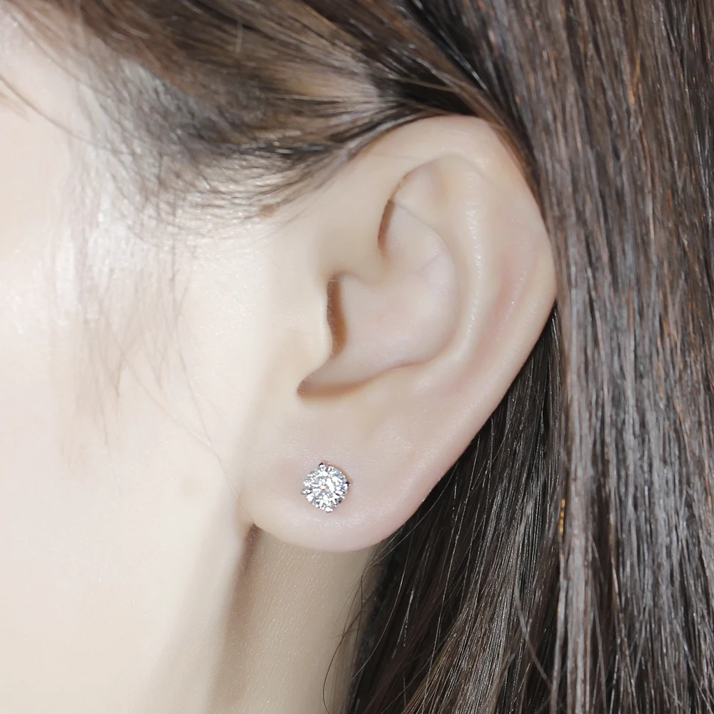 Solid 14K 585 White Gold 6.5mm F Color Heart and Arrow Cut Lab Grown Moissanite Stud Earrings for Women Push Back(5)