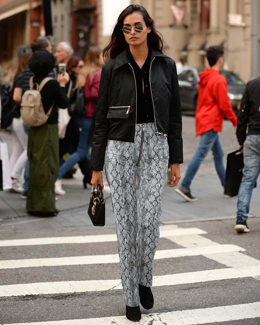 OOTN Zipper Snake Print Pants Women PU Leather Pants High Waist Pencil Trousers Skinny Pantalon Femme Streetwear 2019 New Gray (4)