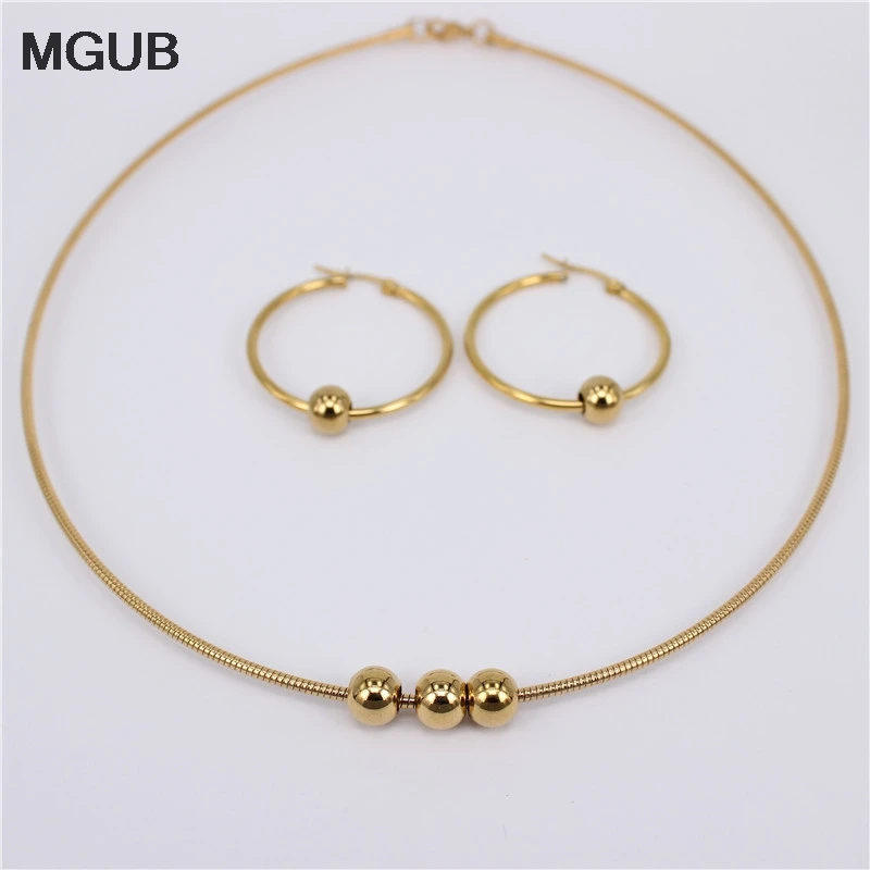 

MGUB 10mm-70mm earrings collar set 3 style selection gold/silver color Smooth and beautiful beads 2mm collar wholesale